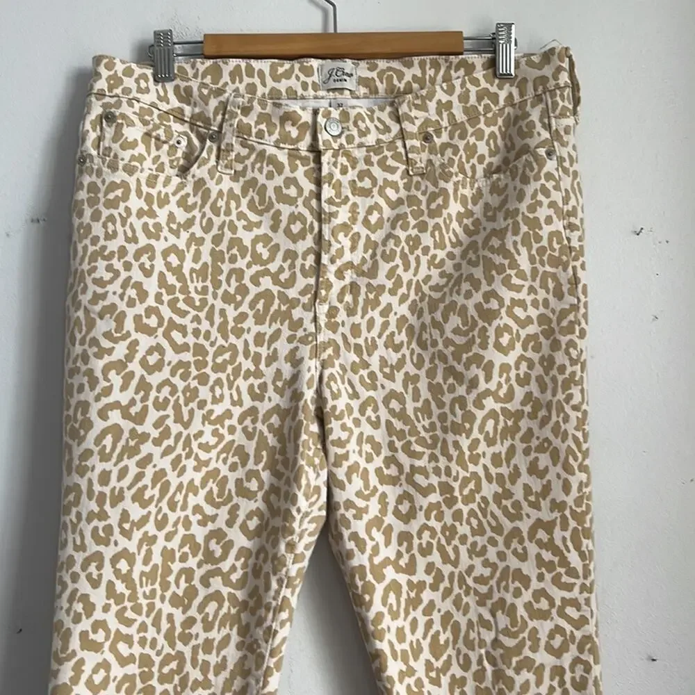 J. Crew 10” high rise toothpick leopard print skinny jeans sz 32